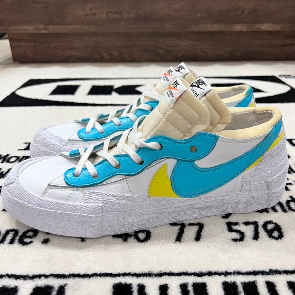 Nike Sacai Blazer Low Teal Blue / Yellow Swoosh Sneakers Shoes